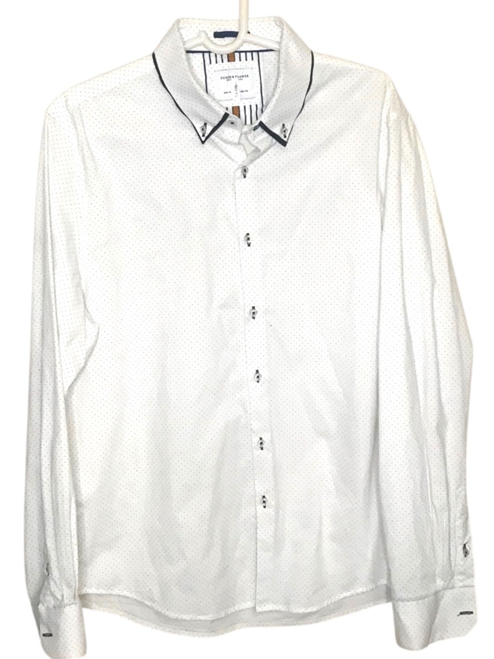 Denim & Flower Ricky Singh White Micro Dot Button Down Shirt XL